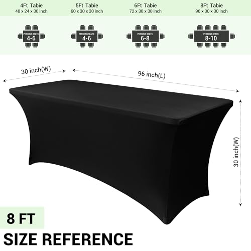 Obstal 8ft Stretch Spandex Table Cover for Standard Folding Tables - 2 Pack Universal Rectangular Fitted Tablecloth Protector for Wedding, Banquet and Party, Black - Image 4