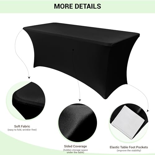 Obstal 8ft Stretch Spandex Table Cover for Standard Folding Tables - 2 Pack Universal Rectangular Fitted Tablecloth Protector for Wedding, Banquet and Party, Black - Image 3