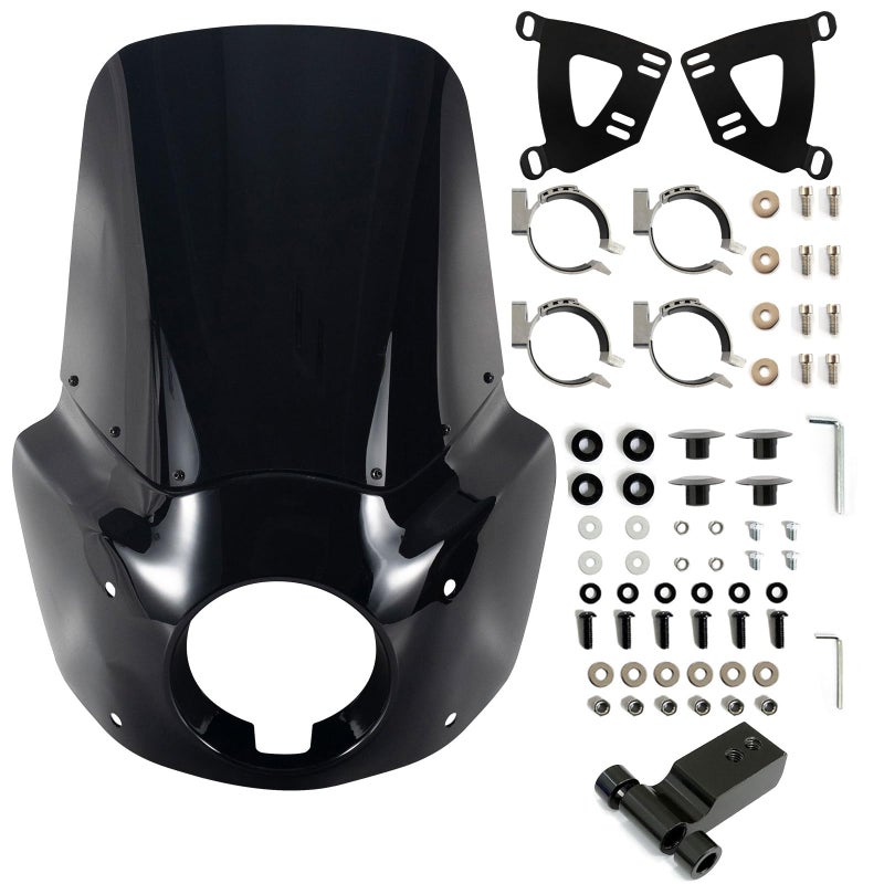 FATECIM Motorcycle 575 Headlight Fairing with 15 Dark Smoke Windshield Windscreen  4858mm Mounting Kit Headlight Extension Block For Harley 2018 2019 2020 2021 2022 Softail FXBB Street Bob