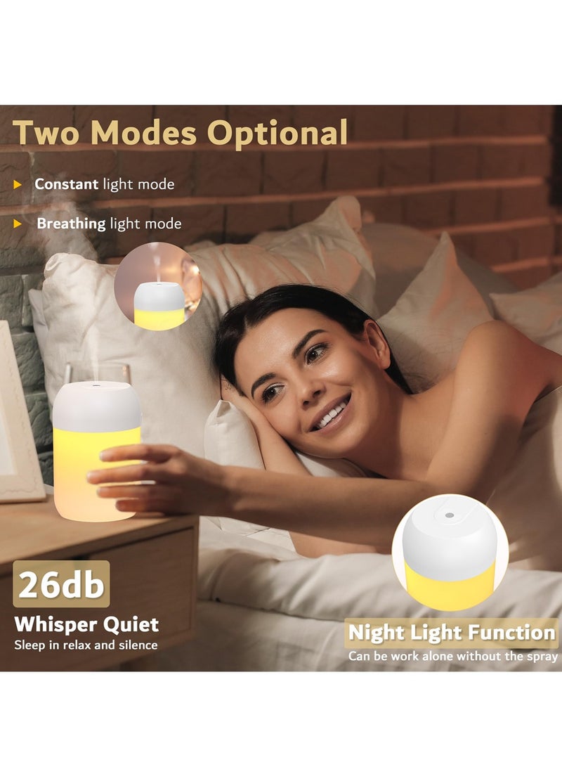 Excefore Portable Mini Humidifier with Night Light, 260ml Small Cool Mist Humidifier, USB Personal Desktop Humidifier for Baby Bedroom Car Office Home, Auto Shut-Off, 2 Mist Modes, Super Quiet (White) - Image 4