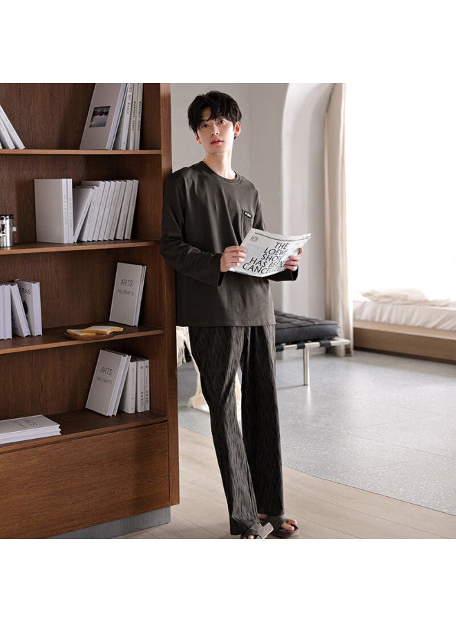 Fentengcare Men's Cotton Long Sleeve Long Pants Casual Crew Neck Pullover Pajama Set Soft Cotton Homewear Yr - Image 3