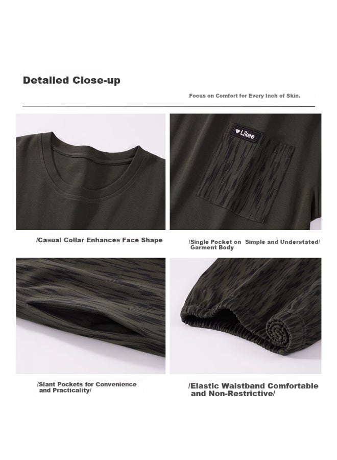 Fentengcare Men's Cotton Long Sleeve Long Pants Casual Crew Neck Pullover Pajama Set Soft Cotton Homewear Yr - Image 4