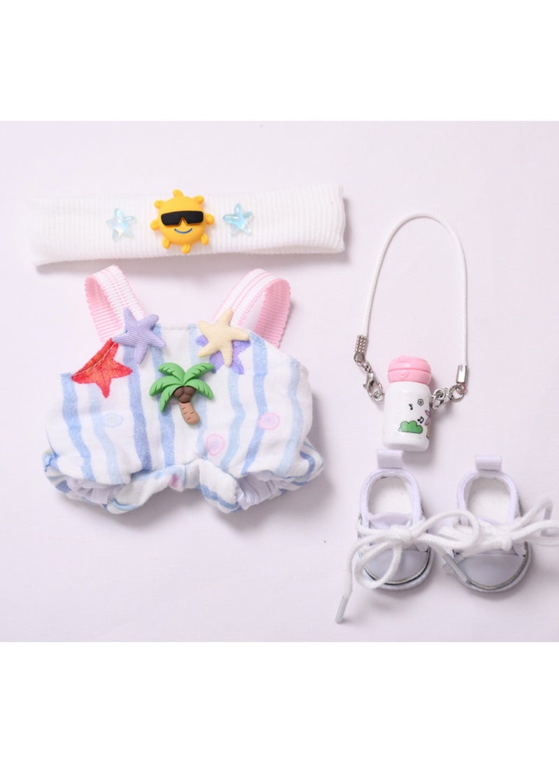 Labubu Doll Clothes, Labubu Clothes, vacation theme, coconut tree, for 6.7 Inch Doll, High Quality Labubu Clothes with hairband, water bottle and shoes , Elegant Clothes for Labubu Dolls  - Image 1