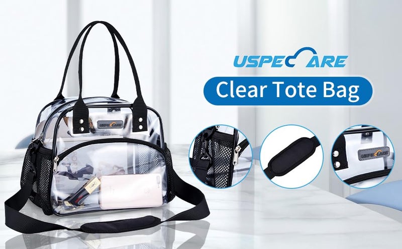 USPECLARE Clear Multi-purpose Tote Bag, Transparent Lunch Bag with Removable Bottom Board, Adjustable Shoulder Strap, Stadium Approved, 12 * 9.8 * 6 Inches, 4.97L, Clear PVC, Hand Wash - Image 4