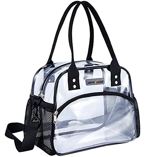 USPECLARE Clear Multi-purpose Tote Bag, Transparent Lunch Bag with Removable Bottom Board, Adjustable Shoulder Strap, Stadium Approved, 12 * 9.8 * 6 Inches, 4.97L, Clear PVC, Hand Wash - Image 1