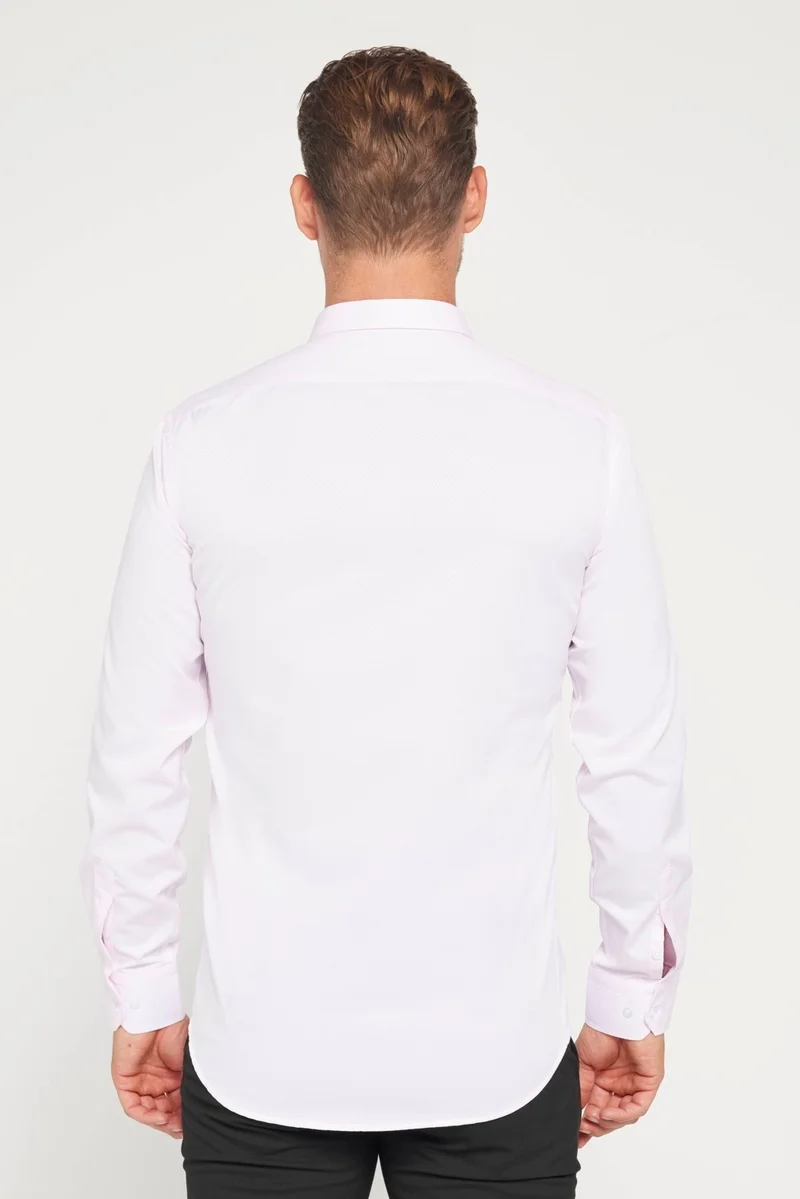 تودورس Modern Slim Fit Long Sleeve Cotton Easy Iron Dobby Pink Men's Shirt
