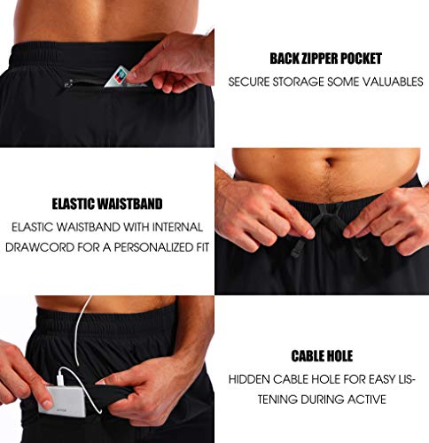 Pudolla Men’s 2 in 1 Running Shorts 5" Quick Dry Gym Athletic Workout Shorts for Men with Phone Pockets(Black Large) - Image 5
