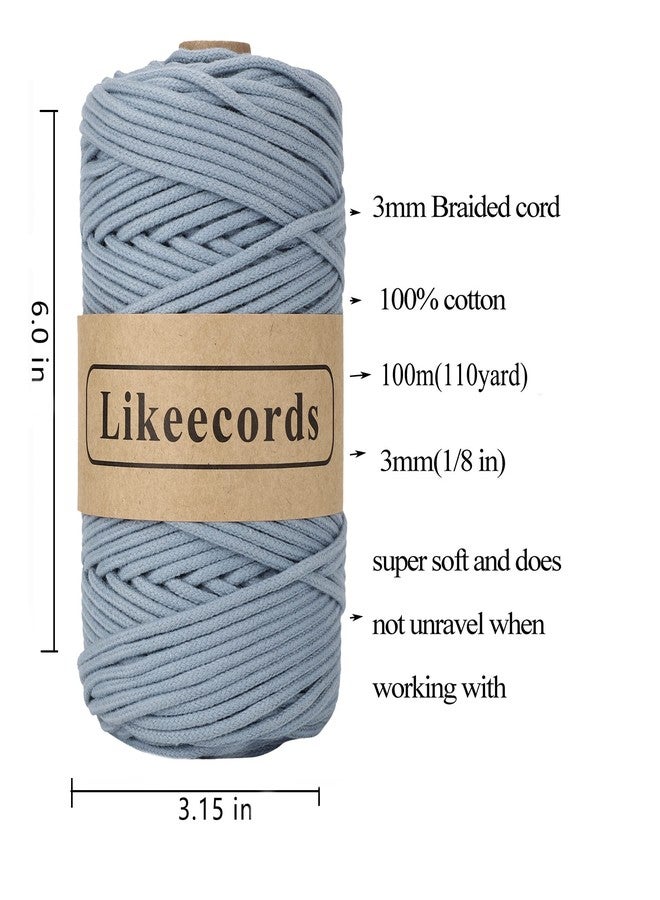 Likeecords حبل مكرميه من لايكيوردز، 3 مم، 100 متر، 110 ياردة، مرن وناعم، مصنوع من القطن الطبيعي، خيوط مكرميه، 3 خيوط، حبل قطني ملتوي، مناسب للأعمال اليدوية، وتعليق النباتات، والديكور المنزلي (أزرق) - Image 2