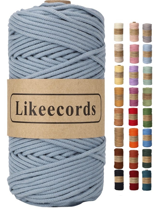 Likeecords حبل مكرميه من لايكيوردز، 3 مم، 100 متر، 110 ياردة، مرن وناعم، مصنوع من القطن الطبيعي، خيوط مكرميه، 3 خيوط، حبل قطني ملتوي، مناسب للأعمال اليدوية، وتعليق النباتات، والديكور المنزلي (أزرق) - Image 1