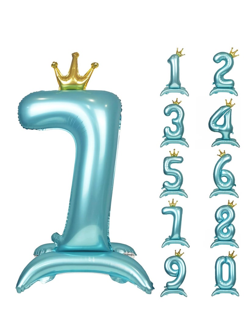 Home zone 32 Inch Crown Blue Digit Helium Foil Birthday Party Balloons Number 7 - Image 1