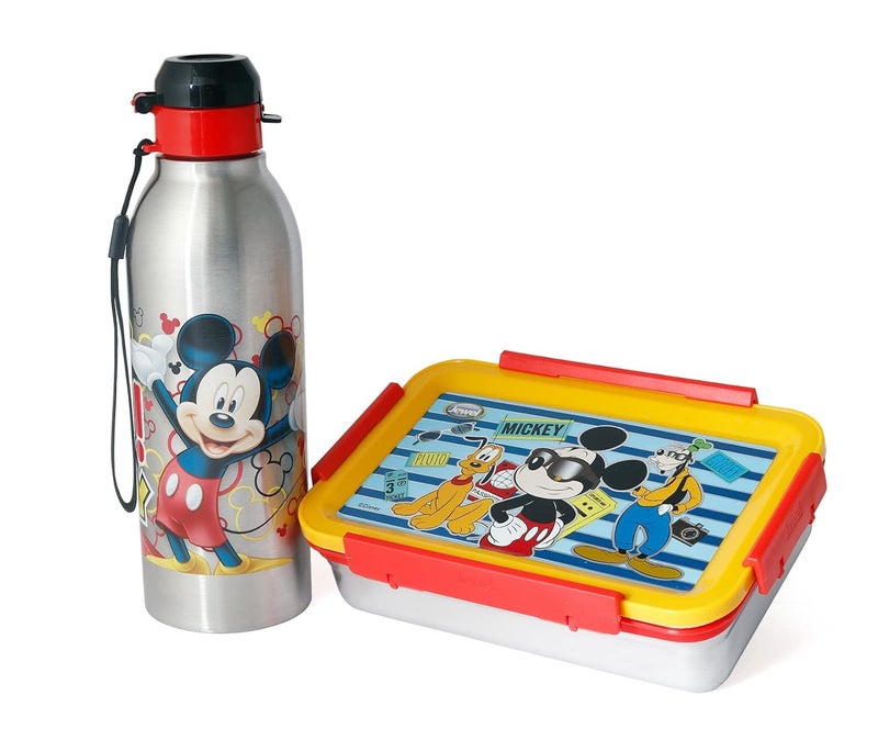 Jewel Jewel Original Licensed Disney Marvel Steel Lunch Box and Water Bottle for Kids | School Bottle | Merit & Clipup Cartoon Bottle (Mickie Mouse)  - Image 1