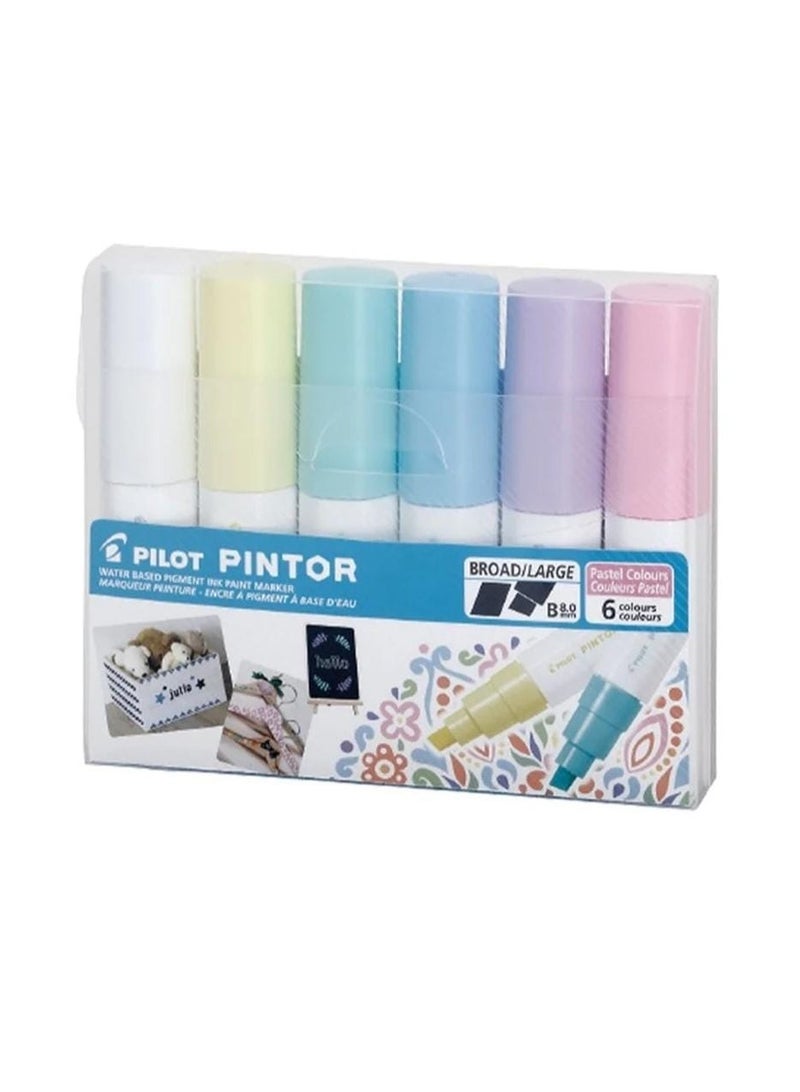 Pilot Pintor Pastel Water Based Paint Marker Set of 6  Broad 8.0mm tip - Image 1