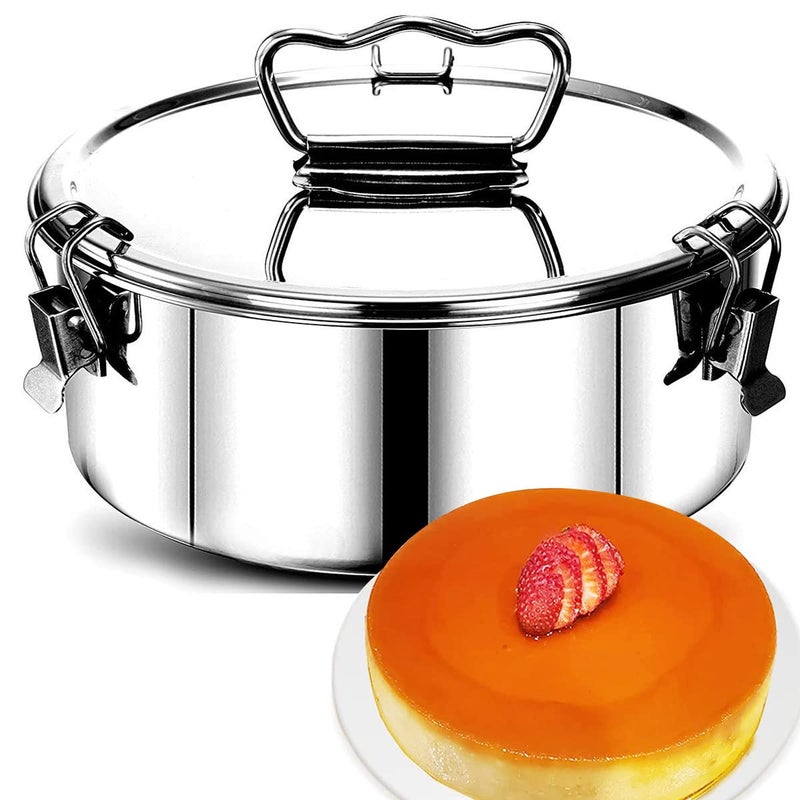 قالب فلان من الفولاذ المقاوم للصدأ 304 مع غطاء، مناسب لـ Instant Pot، قالب فلان Flanera الأصلي بسعة 1.5 لتر، لصنع الكب كيك والبودينغ (النمط 1). - Image 1
