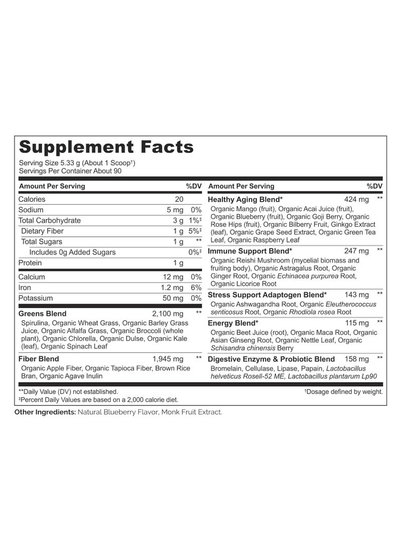 NATURELO - Raw Greens Whole Food Powder - Mixed Berry Flavor - Supports Energy, Immunity, & Detox, Dietary Supplement - NET WT 17 Oz( 480 g ) - Image 1