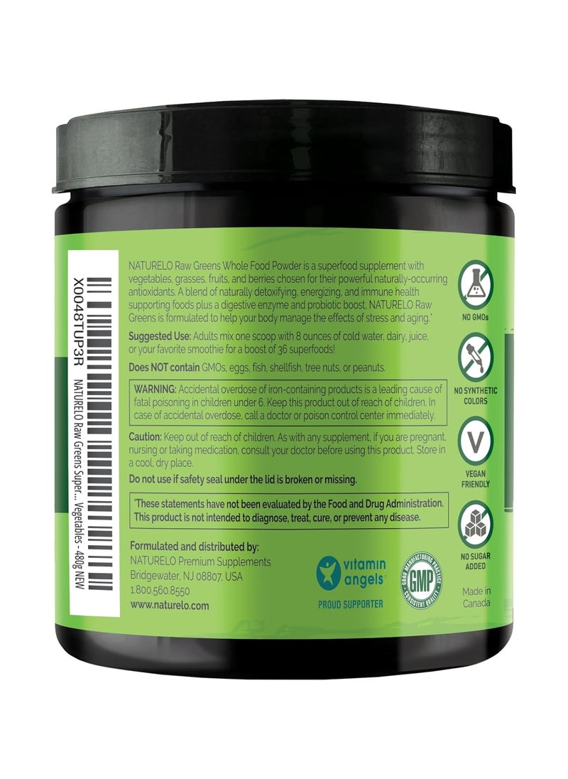 NATURELO - Raw Greens Whole Food Powder - Mixed Berry Flavor - Supports Energy, Immunity, & Detox, Dietary Supplement - NET WT 17 Oz( 480 g ) - Image 1
