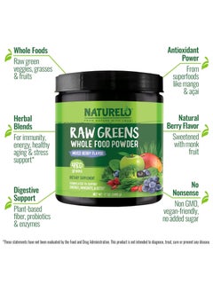 NATURELO Raw Greens Whole Food Powder - Mixed Berry Flavor - Supports Energy, Immunity, & Detox, Dietary Supplement - NET WT 17 Oz( 480 g )  - Image 4