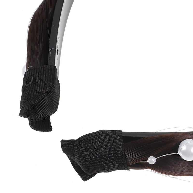 Deep Brown Pearl Braided Headband for Women Summer Fashion Hair Hoop Accessory - Image 4