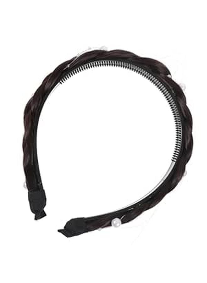 Deep Brown Pearl Braided Headband for Women Summer Fashion Hair Hoop Accessory - Image 1