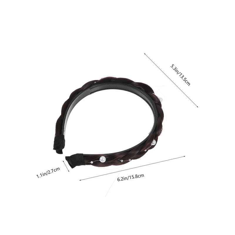 Deep Brown Pearl Braided Headband for Women Summer Fashion Hair Hoop Accessory - Image 3