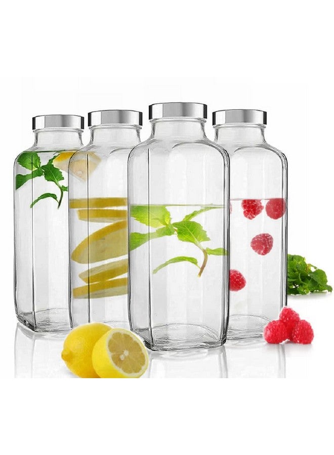 Brezzycloud Piraml Square Glass Bottle Travel Drinking Fridge Glass Bottle with Stainless Steel Lid for Home, Juicing, Water, Smoothie 1liter Glass Bottle (1000ml French Square Bottle, Set Of 4) - Image 1