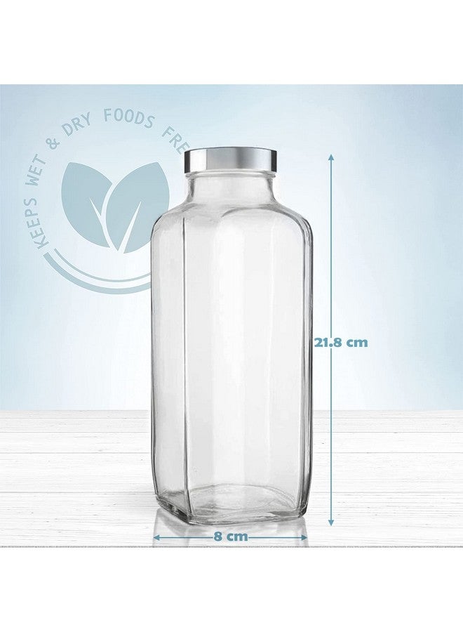 Brezzycloud Piraml Square Glass Bottle Travel Drinking Fridge Glass Bottle with Stainless Steel Lid for Home, Juicing, Water, Smoothie 1liter Glass Bottle (1000ml French Square Bottle, Set Of 4) - Image 2