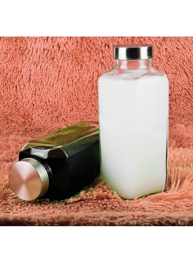 Brezzycloud Piraml Square Glass Bottle Travel Drinking Fridge Glass Bottle with Stainless Steel Lid for Home, Juicing, Water, Smoothie 1liter Glass Bottle (1000ml French Square Bottle, Set Of 4) - Image 5