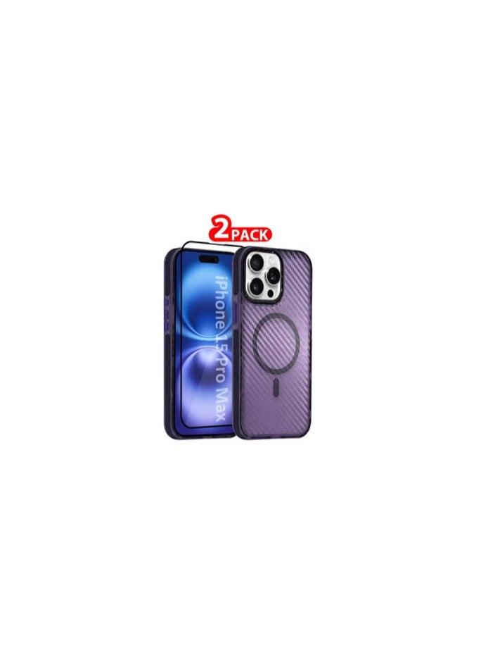 CATANES (for iPhone 15 Pro Max) 2Packs Magsafe Case Cover Carbon Fiber Magnetic Strong Shockproof Protective Slim Thin Cover Transparent Matte - Purple Color - Image 1