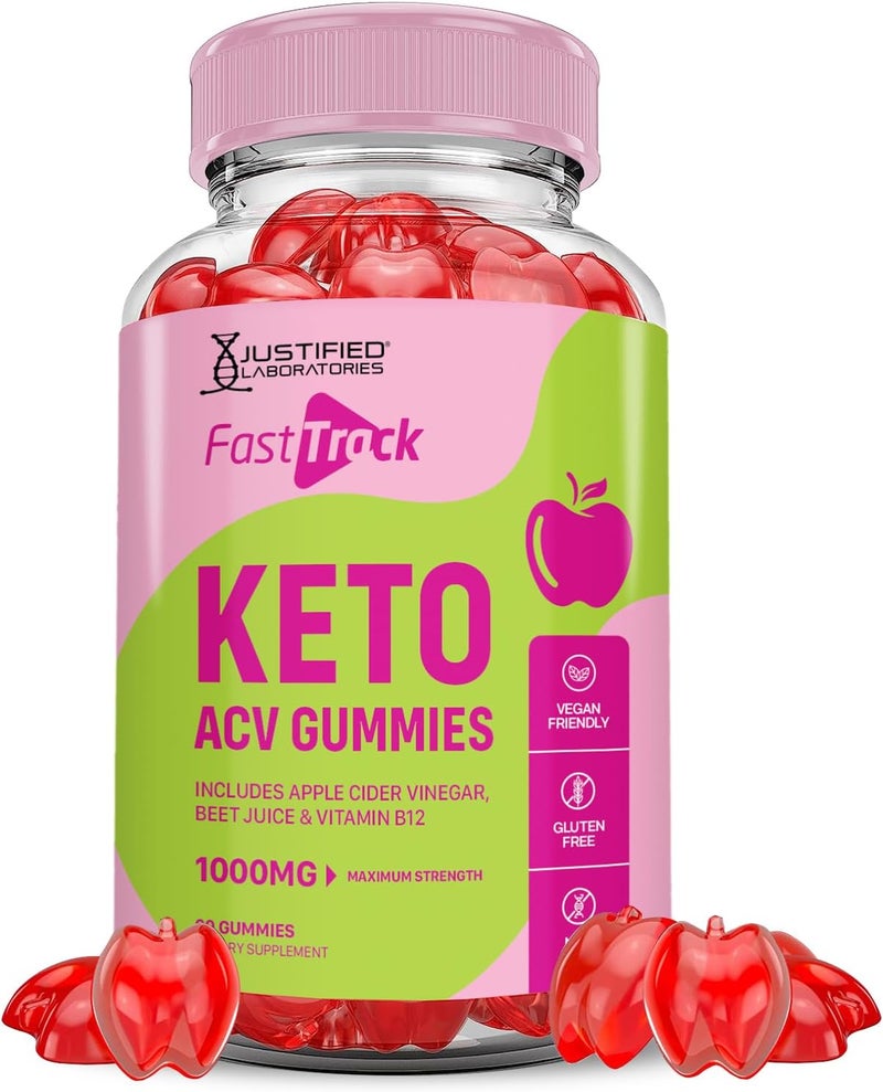 Justified Laboratories Fast Track Keto ACV Gummies Advanced Formula 1000MG Fasttrack Keto Gummies Apple Cider Vinegar Formulated with Pomegranate Beet Juice Powder B12 Vegan Non GMO 60 Gummys - Image 1