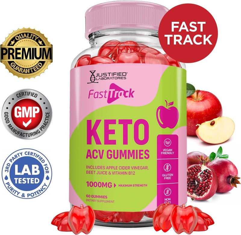 Justified Laboratories Fast Track Keto ACV Gummies Advanced Formula 1000MG Fasttrack Keto Gummies Apple Cider Vinegar Formulated with Pomegranate Beet Juice Powder B12 Vegan Non GMO 60 Gummys - Image 2