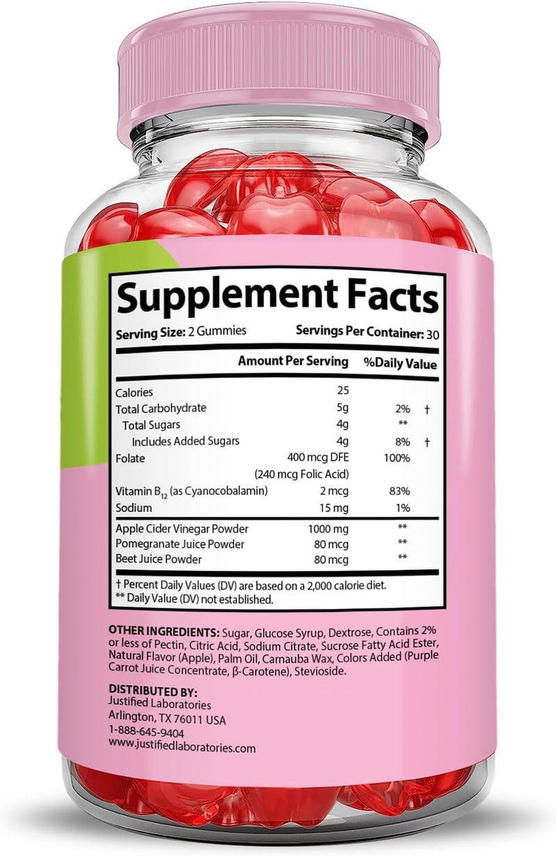 Justified Laboratories Fast Track Keto ACV Gummies Advanced Formula 1000MG Fasttrack Keto Gummies Apple Cider Vinegar Formulated with Pomegranate Beet Juice Powder B12 Vegan Non GMO 60 Gummys - Image 5