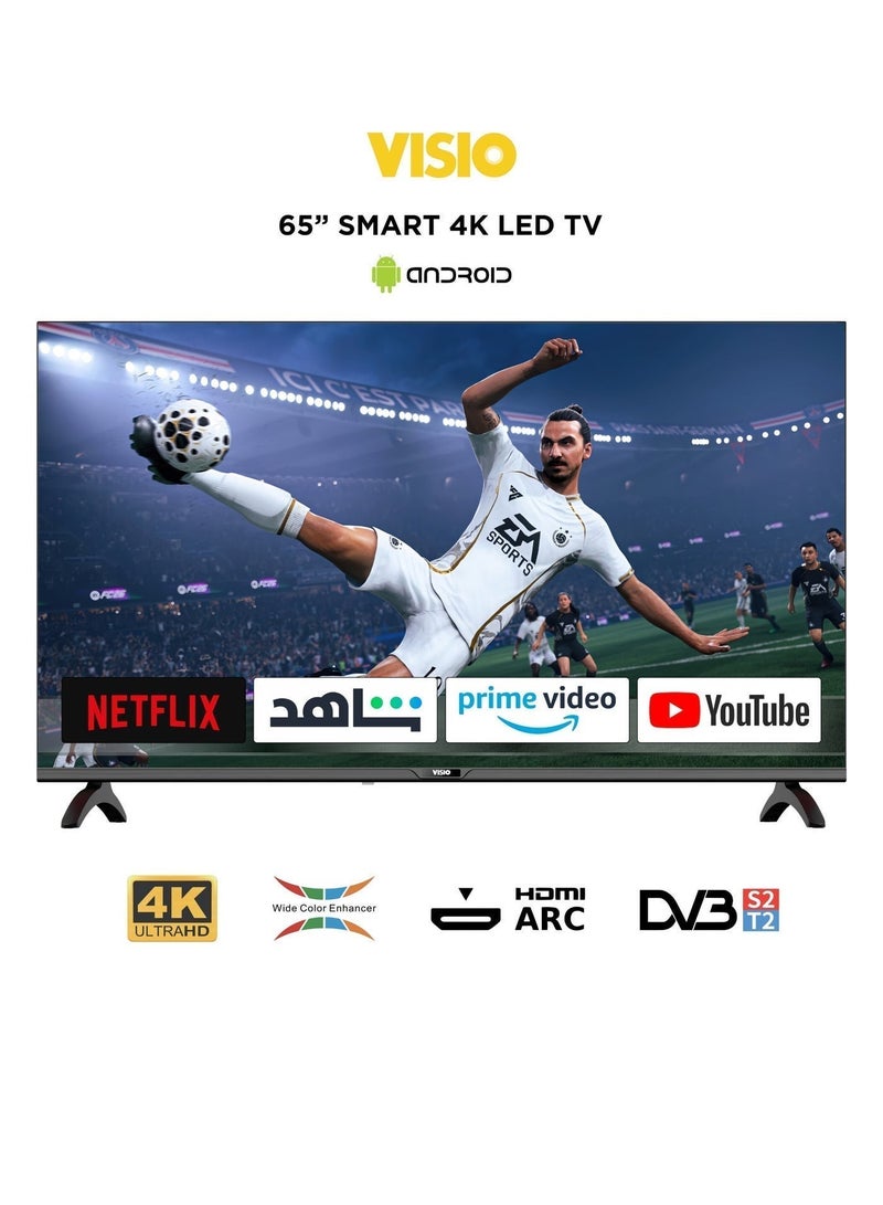 VISIO 65 Inch 4K UHD Smart TV, Android 14, Screen Mirroring, Frameless Design & Free Wall Bracket - Black [65VSSU3] - Image 1
