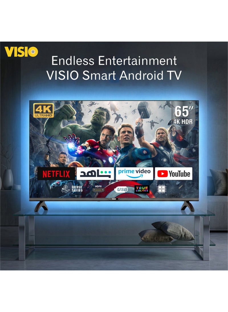 VISIO 65 Inch 4K UHD Smart TV, Android 14, Screen Mirroring, Frameless Design & Free Wall Bracket - Black [65VSSU3] - Image 5