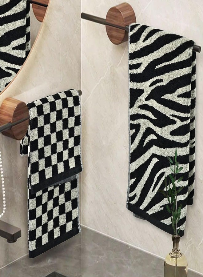 Jacquotha Bathroom Hand Towels 2 Style 4 Pack - Black Hand Towel Checkered and Zebra, Cotton - Image 4