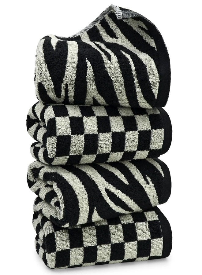 Jacquotha Bathroom Hand Towels 2 Style 4 Pack - Black Hand Towel Checkered and Zebra, Cotton - Image 1