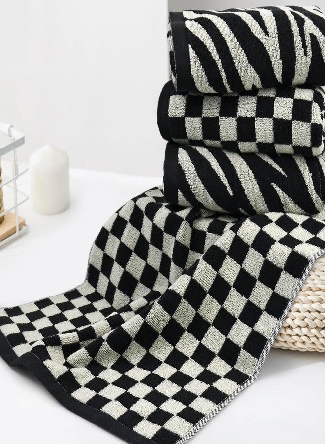 Jacquotha Bathroom Hand Towels 2 Style 4 Pack - Black Hand Towel Checkered and Zebra, Cotton - Image 2