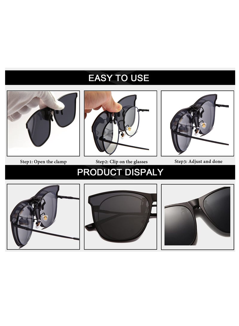 KASTWAVE Clip-on Sunglasses, 3 Pieces Flip-Up Polarized Sunglasses Clips Large Frame Lightweight Women Men Glasses Accessories for Driving Outdoor Fishing (Grey Blue Silver) - Image 3