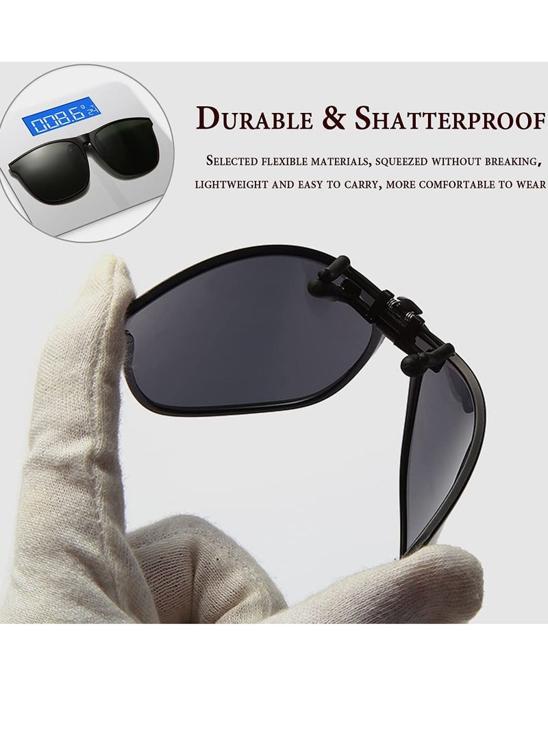 KASTWAVE Clip-on Sunglasses, 3 Pieces Flip-Up Polarized Sunglasses Clips Large Frame Lightweight Women Men Glasses Accessories for Driving Outdoor Fishing (Grey Blue Silver) - Image 2