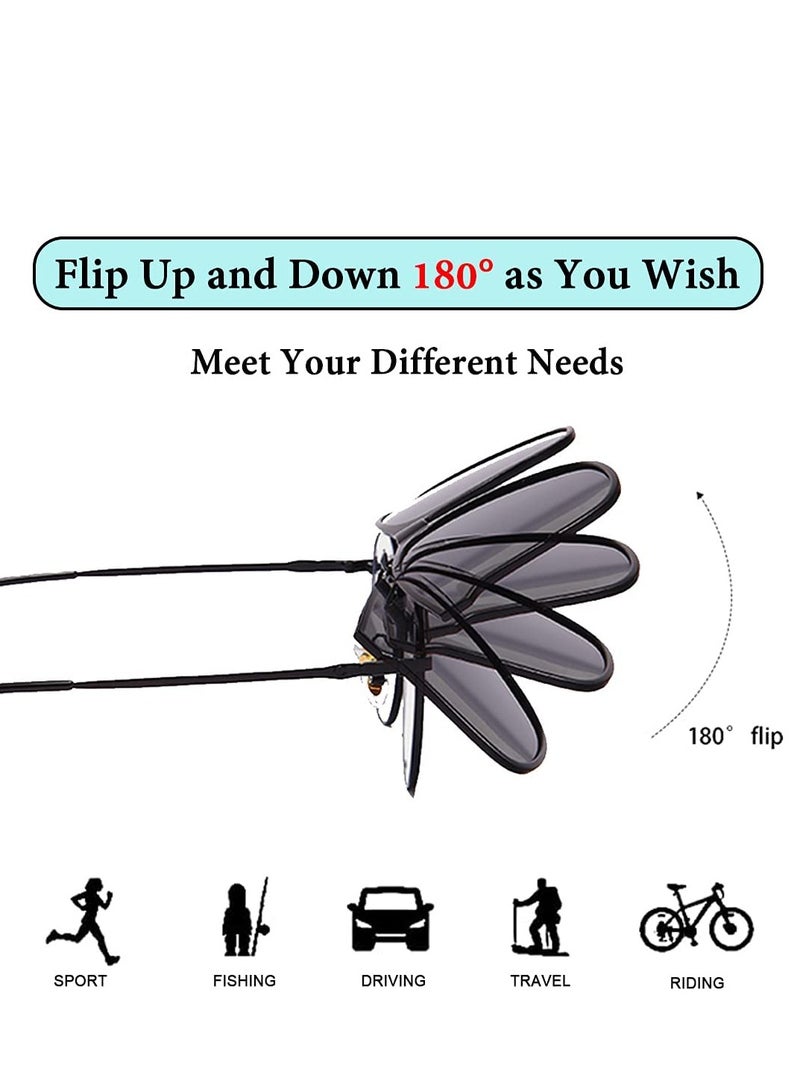 KASTWAVE Clip-on Sunglasses, 3 Pieces Flip-Up Polarized Sunglasses Clips Large Frame Lightweight Women Men Glasses Accessories for Driving Outdoor Fishing (Grey Blue Silver) - Image 4