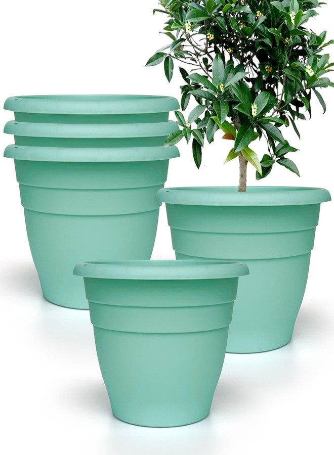 RooTrimmer Plant Pots Set of 5, 10 Inch Round Flower Pots, Thickened Plant Planters with Drainage Holes, Garden Pots for Indoor Outdoor (Sky Blue) - Image 2