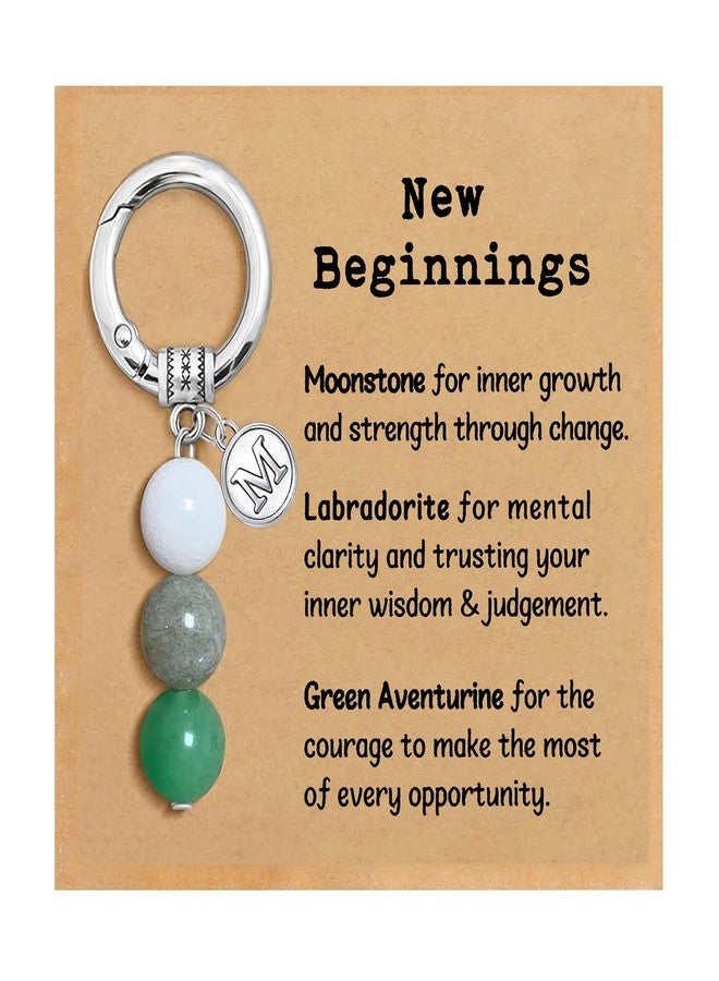 Nanafast Crystals Keychain Gift for New Beginnings, 12MM Healing Crystals Stones Keychain with Initial Charm-M - Image 1
