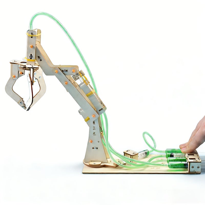 طقم ذراع روبوتية هيدروليكية خشبية بمخالب ثلاثية، مشروع تعليمي STEM للتعلم الذاتي - Image 1
