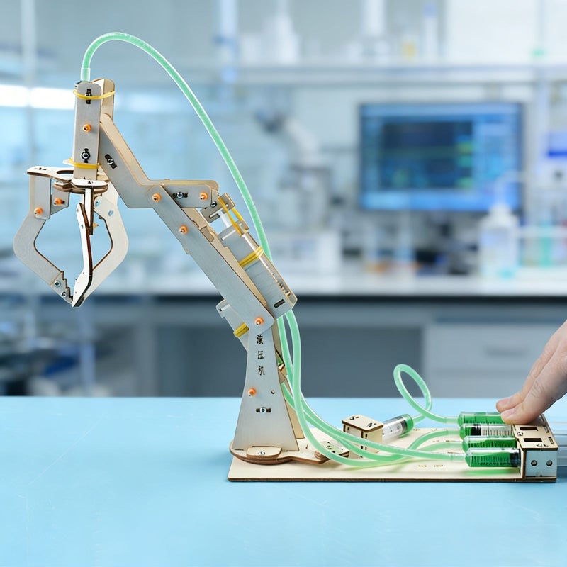 طقم ذراع روبوتية هيدروليكية خشبية بمخالب ثلاثية، مشروع تعليمي STEM للتعلم الذاتي - Image 4