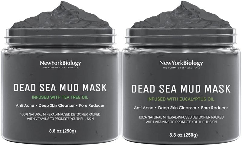 NEW YORK BIOLOGY THE ULTIMATE COSMECEUTICALS New York Biology Dead Sea Mud Mask Infused with Tea Tree with Dead Sea Mud Mask Infused with Eucalyptus  Spa Quality Pore Reducer for Acne Blackheads and Oily Skin  88 oz 