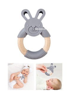 Baby Teething Toys, Natural Organic Bunny Rabbit Baby Teether Ring, 100% BPA Free Pure Food Grade Silicone Beech Wood, Teething Pain Relief Toy for Toddlers Infants (Lavender Grey)