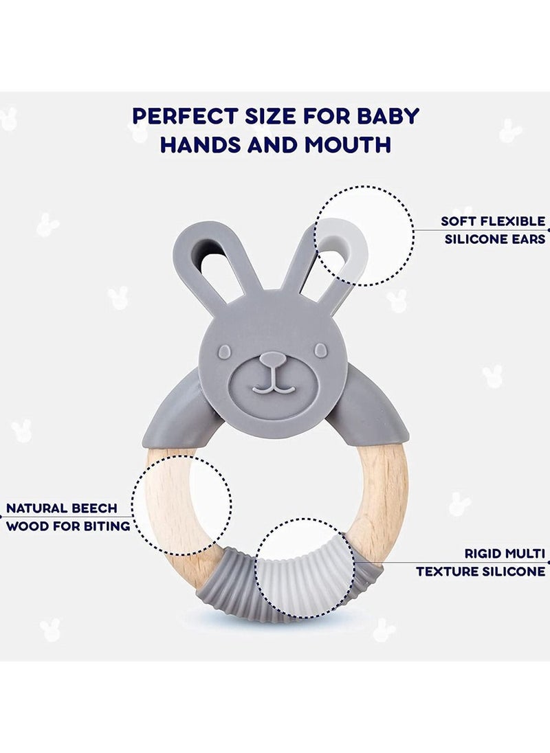 Generic - Baby Teething Toys, Natural Organic Bunny Rabbit Baby Teether Ring, 100% BPA Free Pure Food Grade Silicone Beech Wood, Teething Pain Relief Toy for Toddlers Infants (Lavender Grey) - Image 1