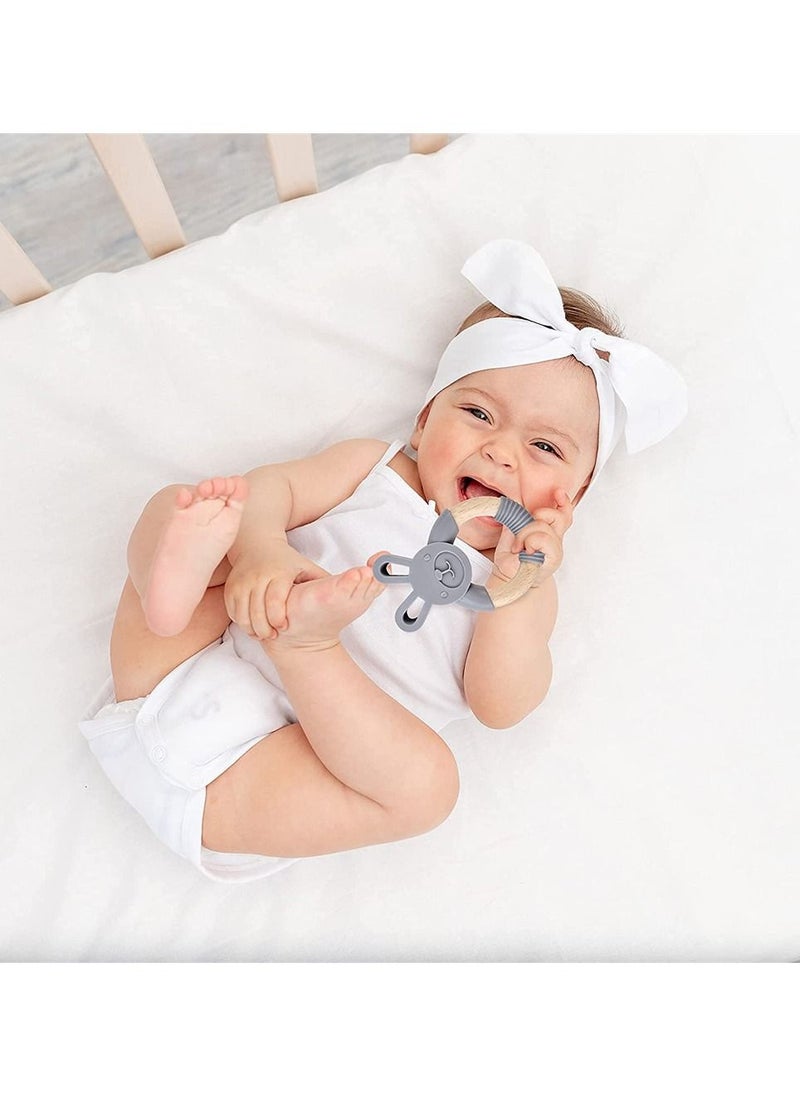 Generic - Baby Teething Toys, Natural Organic Bunny Rabbit Baby Teether Ring, 100% BPA Free Pure Food Grade Silicone Beech Wood, Teething Pain Relief Toy for Toddlers Infants (Lavender Grey) - Image 1