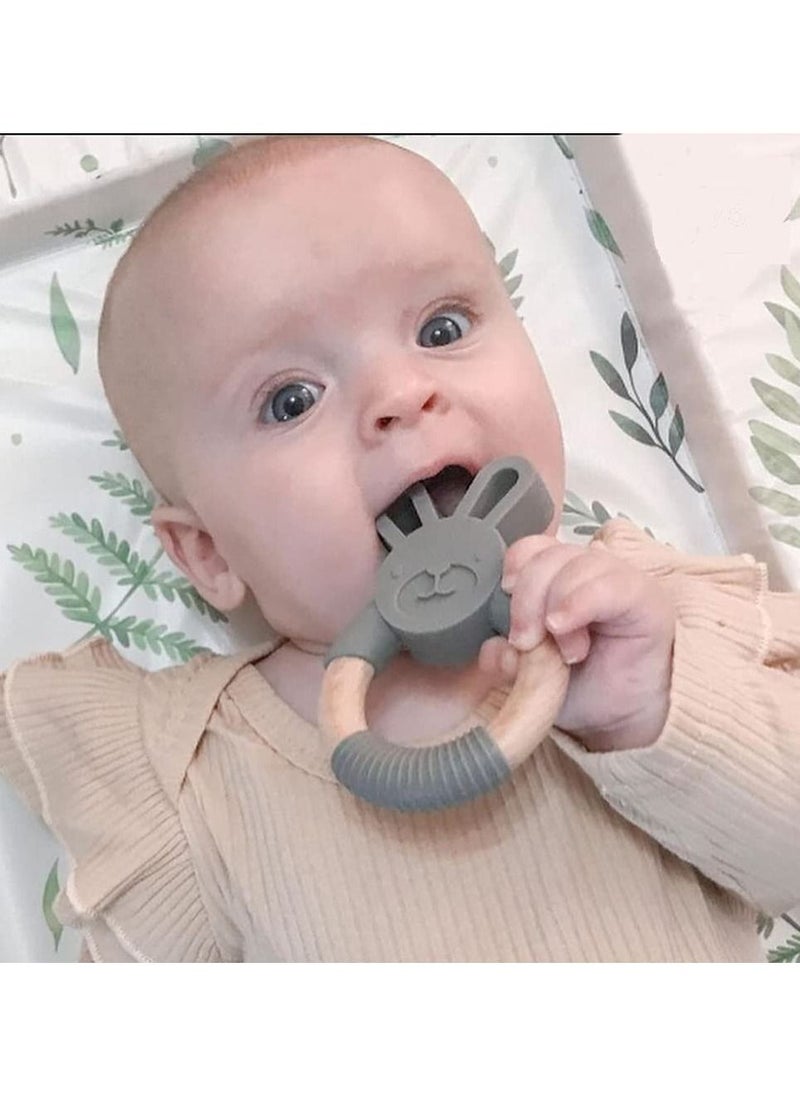 Generic - Baby Teething Toys, Natural Organic Bunny Rabbit Baby Teether Ring, 100% BPA Free Pure Food Grade Silicone Beech Wood, Teething Pain Relief Toy for Toddlers Infants (Lavender Grey) - Image 1