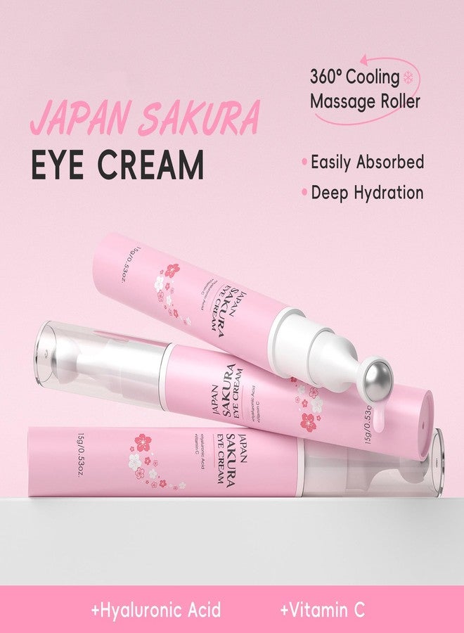 BEUKING Sakura Eye Cream with 360° Cooling Massage Roller, Deep Hydration Serum with Caffeine+Vitamin C, Under Eye Cream Reduce Wrinkles, Fine Lines, and Bags, Dark Circles Under Eye Treatment, 0.53oz - Image 2