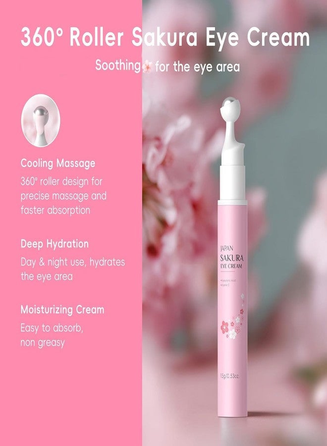 BEUKING Sakura Eye Cream with 360° Cooling Massage Roller, Deep Hydration Serum with Caffeine+Vitamin C, Under Eye Cream Reduce Wrinkles, Fine Lines, and Bags, Dark Circles Under Eye Treatment, 0.53oz - Image 4