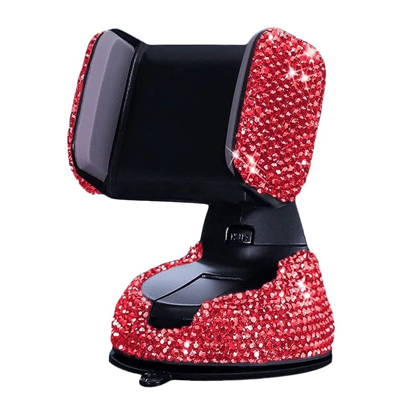 SUNCARACCL Bling Car Phone Holder, 360Â°Adjustable Crystal Auto Phone Mount Universal Rhinestone Car Stand Phone Holder Car Accessories for Windshield Dashboard and Air Outlet (Red) - Image 1